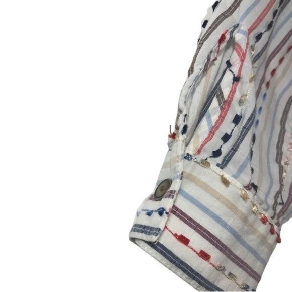 Alfred Dunner  Button Down Mini Tassel Ribbon Stripe Shirt Long Sleeve Blouse 8 - Picture 5 of 6